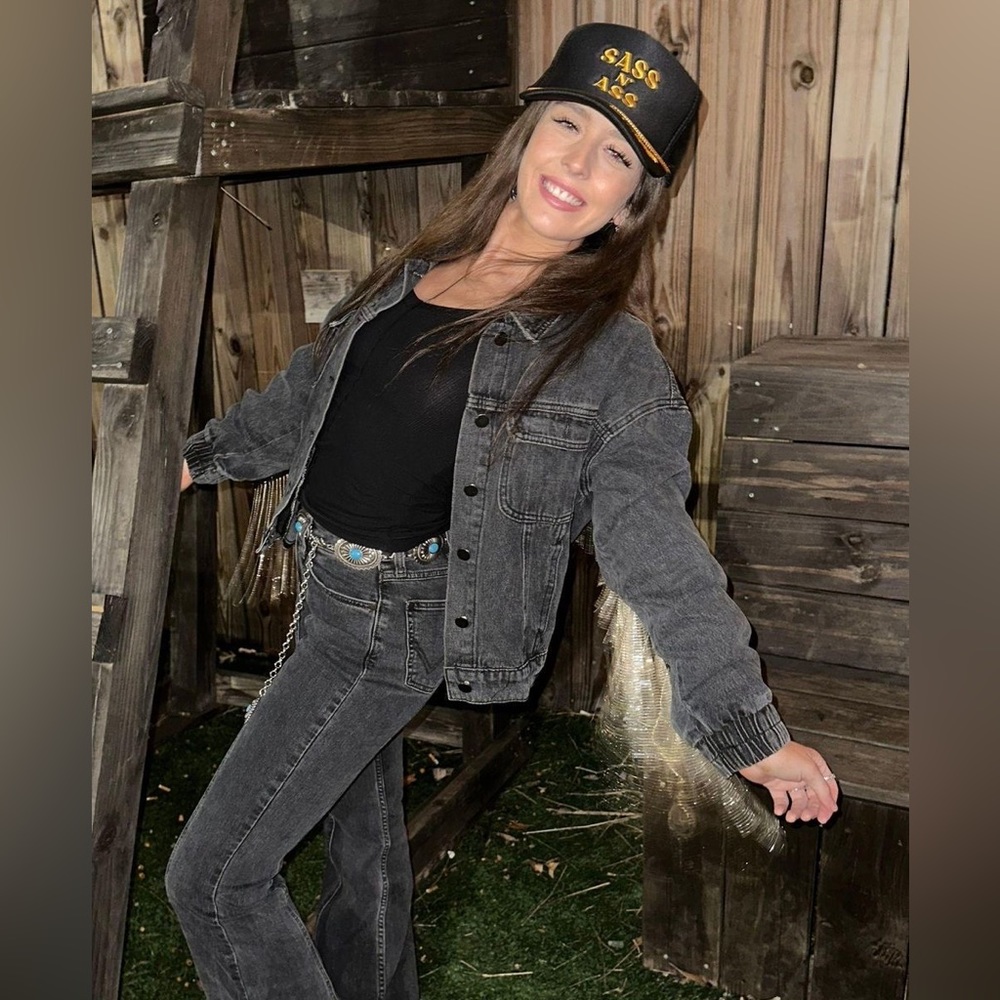 Black Denim Jean Jacket With Rhinestones